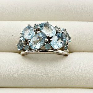 Chuck Clemency Sterling Silver Ring Blue Gemstone Oval Cluster STS size 9 QVC
